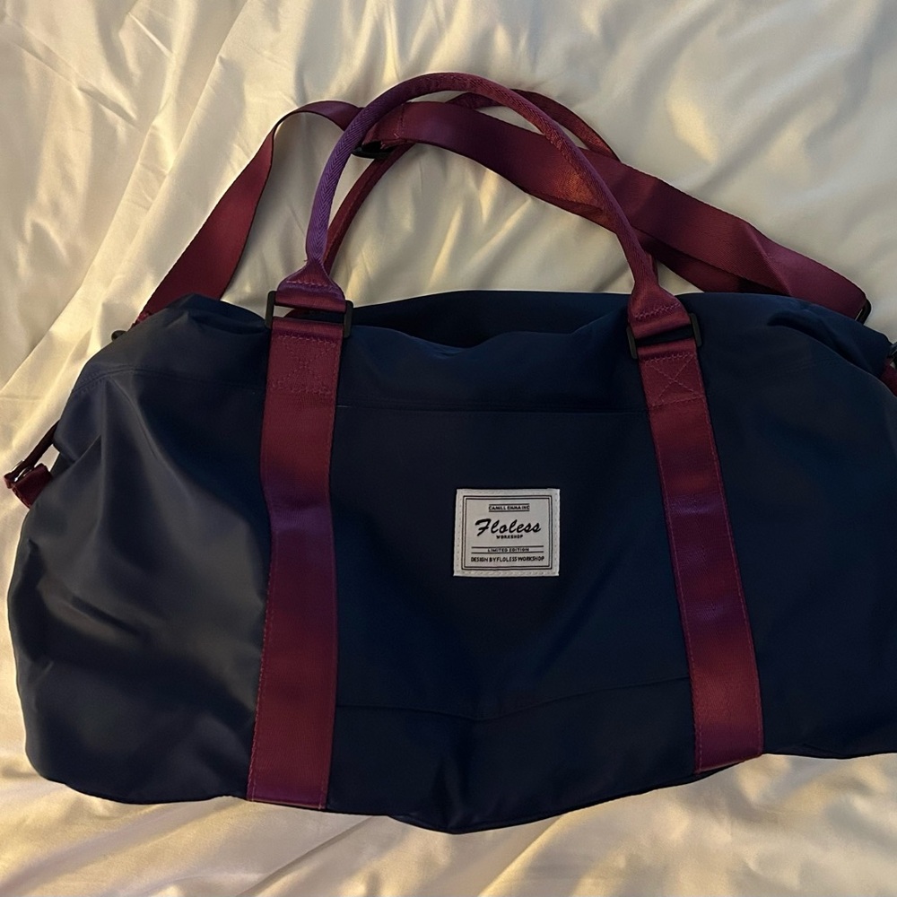 Navy and Burgundy Duffel Bag